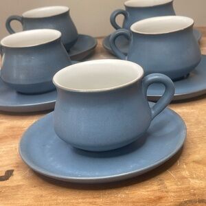 Denby Stoneware Cups and Saucers Set of 5